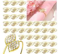 Hotop 100 Pcs Gold Napkin Rings Set Bling Napkin Rings Metal Leaves Rhinestone Guest Towels Buckle for Wedding Party Gathering Dinner Table Banquet Decoration