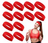 Hotop 12 Pack Sport Headbands for Women Elastic Soft Fabric Hair Bands Sweatbands for Yoga Gym Running Workouts Washing Face Daily Use(Red)