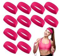 Hotop 12 Pack Sport Headbands for Women Elastic Soft Fabric Hair Bands Sweatbands for Yoga Gym Running Workouts Washing Face Daily Use(Rose Red)