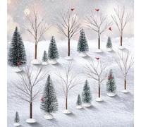 Hotop 18 Pcs Christmas Village Set Mini Christmas Village Accessories Snowy Trees Street Lights for Display Winter Holiday Decor DIY Crafts Batteries Not Included(Classic)