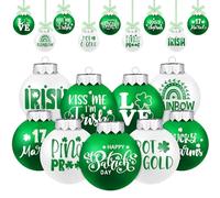 Hotop 18 Pcs St. Patrick's Day Ball Ornament Assorted Decorative Hanging Ornaments Green and White Plastic Ball Decorations for Holidays Festival Indoor Outdoor Party Events Christmas Tree Supplies