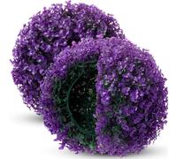 Hotop 2 Pcs 12 Inches Artificial Plant Topiary Ball 4 Layers Garden Spheres Boxwood Balls Artificial Topiaries Spheres Decorative Plants for Backyard, Balcony, Garden, Indoor Outdoor Decor(Purple)