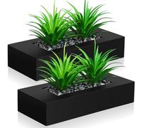 Hotop 2 Pcs Artificial Green Grass Plants in Wood Decorative Planter Pot Wooden Faux Greenery Rectangle Box Table Plant for Tabletop Centerpiece Indoor Decor(9.5 Inch,Black)