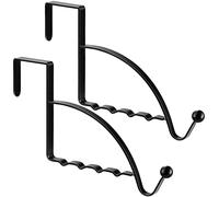 Hotop 2 Pcs Over The Door Hooks Over Door Hanger Sturdy Valet Hooks Mounted Hanging Storage Organizer Rack for Clothes Coats Towels Hats Scarves Purses(Black)