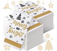 Hotop 200 Christmas Guest Napkins Disposable Holiday Paper Towels Dinner Hand Napkin Gold Trees Decorative for Bathroom Home Kitchen New Year, 13 x 15.7 inches, 4.3 x 7.9 inches