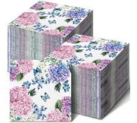 Hotop 200 Pack Purple Hydrangea Napkins for Guests Mother's Day Floral Butterfly Napkins Disposable Dinner Hand Towels Decorative Flower Bathroom Paper Towels for Wedding Birthday Party