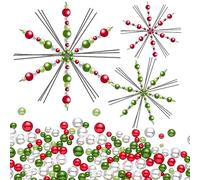 Hotop 24 Pcs Christmas Snowflakes Wire Forms Metal Snowflake Christmas Beads Wire for DIY Jewelry Ribbon Charms with 3 Sizes Mixed Pearl Beads Xmas Ornament Kits(Red, Green, White)