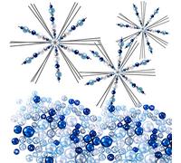 Hotop 24 Pieces Metal Wires Snowflakes Form with 400 Mixed Color and Sizes Pearl Beads Fun Beading Project 3 Sizes Christmas Snowflakes Ornament Kit for Handicraft DIY(Blue, Silver, White)