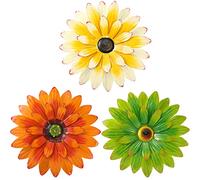 Hotop 3 Pcs Metal Flower Wall Art 3D Metal Daisy Wall Decor Multiple Layer Hanging Flower Rustic Farmhouse Boho Style Decorations for Indoor Outdoor Home Living Room Office Garden, 8 Inches(Classic)