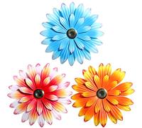 Hotop 3 Pcs Metal Flower Wall Art 3D Metal Daisy Wall Decor Multiple Layer Hanging Flower Rustic Farmhouse Boho Style Decorations for Indoor Outdoor Home Living Room Office Garden, 8 Inches(Vivid)