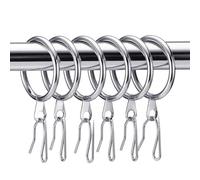 Hotop 30 Pcs Metal Drapery Curtain Rings 0.98/1.26/1.65 inch Interior Diameter and 30 Pcs Hanging Curtain Drapery Pin Hooks for Window Door Shower(42 mm,Silver)