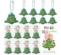 Hotop 30 Sets Christmas Keychain Gifts Bulk, Christmas Tree Plush Keychains with Thank You Cards and Bags Appreciation Gifts for Coworkers Employees Friends Holiday Thank You Party Supplies