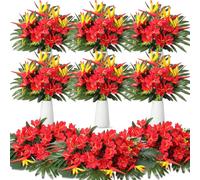 Hotop 32 Pcs Artificial Tropical Flower Bouquets Bulk for Hawaii Party Centerpieces Bird of Paradise Lily Bouquet Permanent Flower Tropical Imitation Plant for Party Office Home Decor (Bright Red)