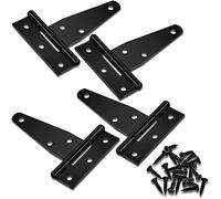 HOTOP 4 Pcs 3 Inch T Strap Heavy Duty Hinges Metal Strap Barn Door Hinges in Black with 24 Screws for Gates Shed Windows Fence Garden