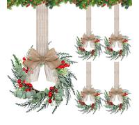 Hotop 4 Set Christmas Wreath Decorations Christmas Kitchen Cabinet Wreaths with Burlap Ribbon Mini Farmhouse Wreaths Decoration Hanging Rings Garlands for Pillars Front Door Window Chair Wall