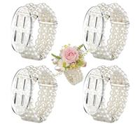 Hotop 4 Set Pearl Rhinestone Corsage Wrist Bracelet Bands White Bride Bracelet Adjustable Wrist Corsage DIY Wedding Wristband Accessory for Bridal Party Prom