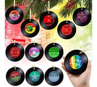 Hotop 48 Pcs Christmas Record Ornament 1950's Rock and Roll Music Party Sock Hop Decorations Vinyl Paper Retro Record Wall Sign with Hanging Swirls Ceiling Decor for Music Party