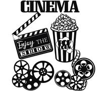 Hotop 5 Pieces Metal Movie Theater Decor Home Room Cinema and Popcorn Wall Art Reel Sign Action for Theme Party Decorations Office Studio