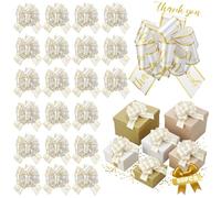 Hotop 50 Pcs Large Thank You Pull Bows for Gift Wrapping 6 Inch White Gold Gift Bows for Package Boxes Flower Wedding Employee Appreciation Decor Baby Shower Birthday Graduation Party Supplies
