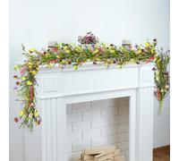 Hotop 6 ft Artificial Wildflower Garland, Daisy and Lavender Faux Floral Vine Summer Spring Floral Fake Garland for Baby Shower Wedding Mantle Table Centerpiece Decor(1 Pcs)