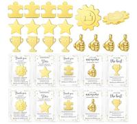 Hotop Employee Appreciation Gifts Bulk 5 Styles Puzzle Piece Thumbs up Stars Trophy Gears Lapel Pins with Thank You Cards Organza Bags Team Appreciation Building Recognition, Gold, One size