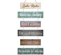 Hotop Lake Rule Wall Sign Rustic Vintage Art Country Decor Primitive House Metal Lakeside Hanging Home for Farmhouse Cabin Cottage Life Office Decoration, Blue