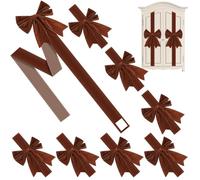 Hotop Set of 8 Christmas Cabinet Ribbon Bows with Pin Christmas Hanging Decoration Xmas Cabinet Door Bows for Kitchen Cabinets Xmas Festive Party Supplies(Velvet,Brown)