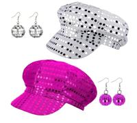 HotoPink 2 Pack Sequin Disco Hat 70s Glitter Cap Party Headwear | 2 pack sequin glitter hat, 70s disco cap, sequined headwear for women girls retro party festival cosplay hippie abba theme