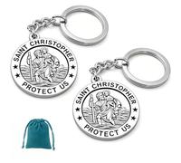 HotoPink 2 PCS St Christopher Keyring, Saint Christopher Travel Keychain with Velvet Bag, New Car Keychain for Protection Travels Saftey Men Women