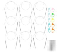 HotoPink 9 Pcs Circular Knitting Needle, Stainless Steel 60 cm Round Knitting Keedle with Flexible Cable for Knit Sock, Round Knitting Needles with Cable Including 2.0 mm - 5 mm (60CM)