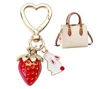 HotoPink Cute Strawberry Keychain, Cute Metal Rabbit Strawberry Keyrings, Kawaii Heart Keychain Bag Decor Accessories Gift for Handbags Bag Purse Wallet Cellphone Car