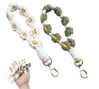 HotoPink Daisy Handmade Braided Bracelet Lanyards Keychain, Wristlet Crochet Keychains for Women Cute Flower Weave Exquisite Daisy Keychain Purse Charm