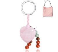 HotoPink Quartz Crystal Gemstone Keyring, Rose Heart Healing Crystal Stone Keyring Charm Natural Chakra Keychain for Christmas Mother’s Day Birthday Women Girls Mum