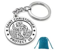 HotoPink St Christopher Keyring, Saint Christopher Travel Keychain, New Car Keychain with Velvet Bag for Protection Travels Saftey Men or Women