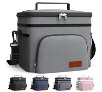 HOTOR Insulated Lunch Box for Men & Women - Leak-Proof Cooler Lunch Bag with 4 Pockets, Adjustable Strap, Ideal for Work, Picnic, Travel - Medium, Light Grey, 25.9 x 17.5 x 21.6cm