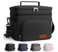 HOTOR Insulated Lunch Box for Men & Women - Leak-Proof Cooler Lunch Bag with 4 Pockets, Adjustable Strap, Ideal for Work, Picnic, Travel - Medium, Black, 25.9 x 17.5 x 21.6cm