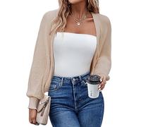 HOTOUCH Cardigan Women Short Long Sleeve Cropped Knitted Cardigan Shrugs Open Front Casual Loose Knit Shrugs Boleros for Evening Jumper Tops for Dress Wedding Beige XL
