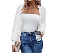 HOTOUCH Cardigan Women Short Long Sleeve Cropped Knitted Cardigan Shrugs Open Front Casual Loose Knit Shrugs Boleros for Evening Jumper Tops for Dress Wedding White L