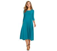 HOTOUCH Dress Women Midi Ladies Dresses 3/4 Sleeve A Line Classic Mididress Round Neck Casual with Pockets Maxi JadeGreen L