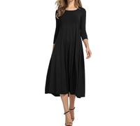 HOTOUCH Dress Women Midi Ladies Dresses Elegant 3/4 Sleeve A Line Tunic Round Neck Casual Mididress with Pockets Maxi Party Fall Black S