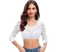 Hotouch Drindl Blouse Women's Lace Dirndl Blouse White Costume Blouse Elegant V Neck Oktoberfest Dirndl Blouses 3/4 Sleeves Black Costume Blouse, White, XXL