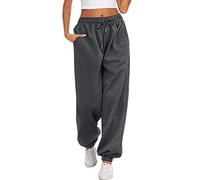 Hotouch Jogging Bottoms Women's Warm Waffle Long Trousers Baggy Casual Trousers Elastic High Waist Trousers Winter Sweatpants with Pockets, darkgray, XXL