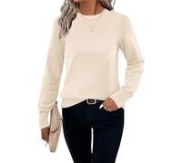 HOTOUCH Ladies Autumn Jumpers Knitted Soft Sweatshirt Plain Thermal Knitwear Crew Neck Long Sleeve Comfy Sweaters for Women Beige XXL