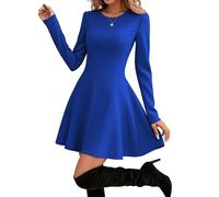 HOTOUCH Women Casual Dress Fall Winter A line Flare Hem Dress Flowy Elegant Cute Going Out Dresses Blue