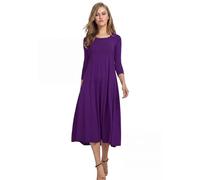 HOTOUCH Women's Dresses Midi Summer Dresses A Line Tunic Dress with Pockets Elegant Solid Round Neck Dress Purple L