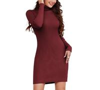 HOTOUCH Womens Dresses Turtleneck Jumper Dress Elegant Plain Dresses Ribbed Knitted Bodycon Dress for Women Autumn Winter Jumpers Dresses Wine Red S