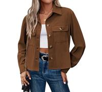 HOTOUCH Women's Jackets Corduroy Button Down Jacket Casual Lightweight Short Jackets Autumn Long Sleeve Cropped jacket with Pockets Brown Size 12