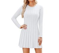 HOTOUCH Womens Jumper Dress Winter A-Linie Sweater Dresses Jumpers Mididress Knit Fall Long Sleeve Winter Casual Solid White S