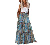 HOTOUCH Women's Skirts Elegant Maxi Skirts Elastic High Waist Long Skirt Summer Spring Floral Boho Skirts Casual A-Line Beach Skirt with Pockets Boho Paisley XL