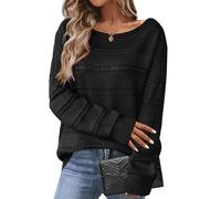 HOTOUCH Womens Sweater Long Sleeve Hollow Out Jumpers Soft Off The Shoulder Pullover Long Sweatshirt Fall Knitted Shirt Tops Black